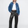 Mid Rise Vegan Leather Barrel Pants