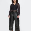 Mid Rise Vegan Leather Barrel Pants