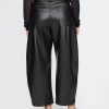 Mid Rise Vegan Leather Barrel Pants