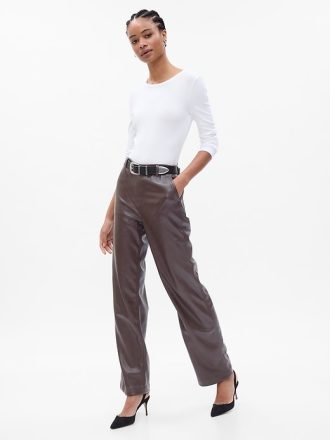 Mid Rise Vegan Leather Loose Pants