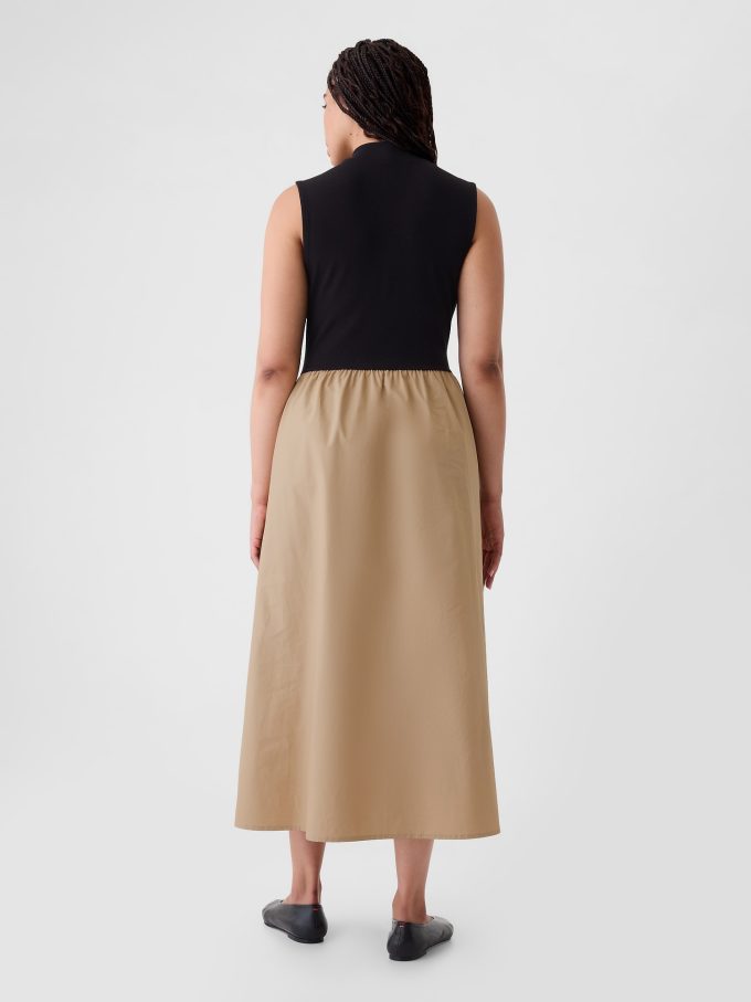 Mockneck Mixed Media Midi Dress