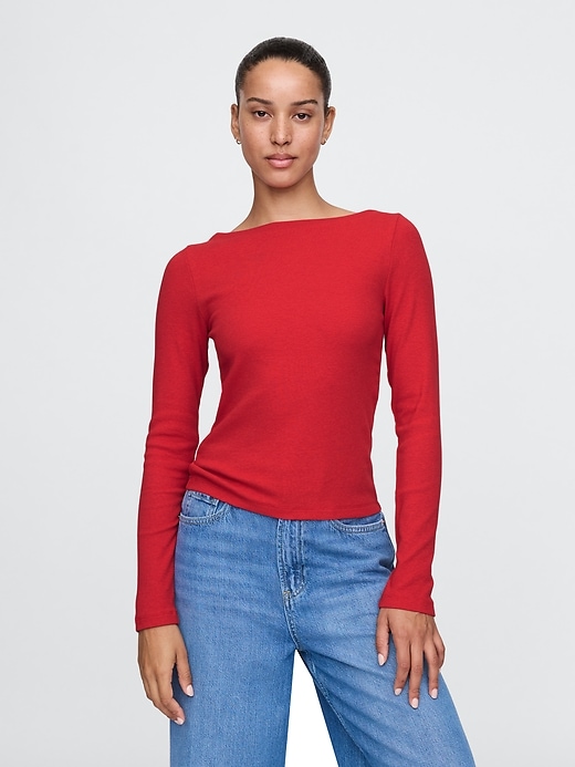 Modern Rib Cropped Boatneck T-Shirt Modern Rib Cropped Boatneck T-Shirt