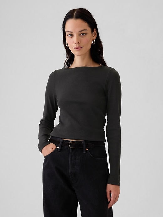 Modern Rib Cropped Boatneck T-Shirt Modern Rib Cropped Boatneck T-Shirt