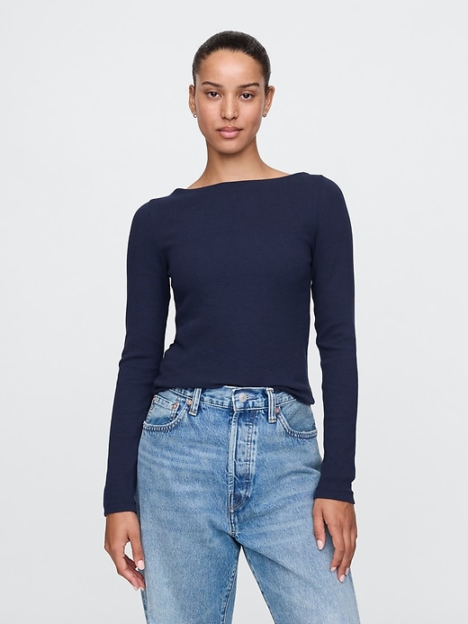 Modern Rib Cropped Boatneck T-Shirt Modern Rib Cropped Boatneck T-Shirt