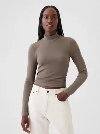 Modern Rib Cropped Mockneck Shirt