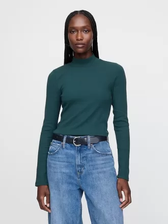 Modern Rib Cropped Mockneck Shirt