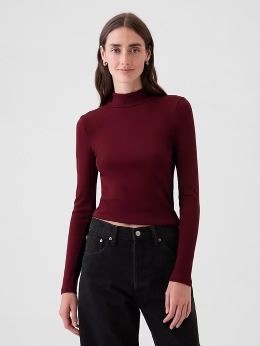 Modern Rib Cropped Mockneck Shirt Modern Rib Cropped Mockneck Shirt