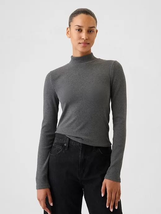 Modern Rib Cropped Mockneck Shirt Modern Rib Cropped Mockneck Shirt