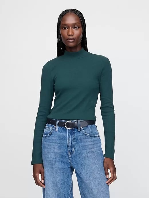 Modern Rib Cropped Mockneck Shirt Modern Rib Cropped Mockneck Shirt