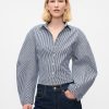 Organic Cotton Poplin Barrel Sleeve Cropped Shirt