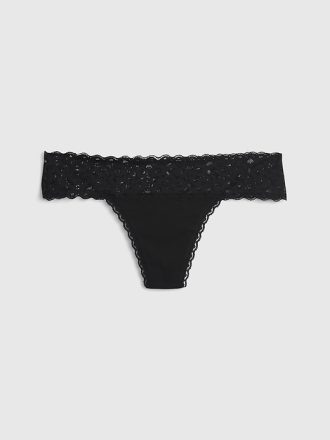 Organic Stretch Cotton Lace-Trim Thong