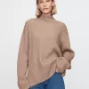 Oversized Split-Hem Mockneck Sweater