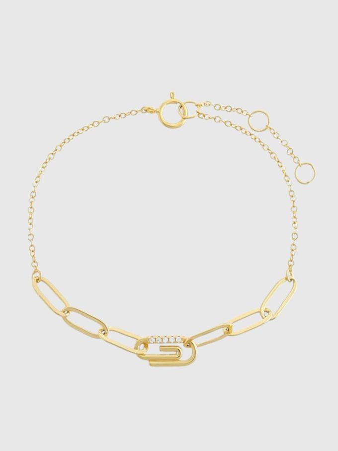 Pave Safety Pin Paperclip Bracelet