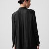 Pleated Satin Boyfriend Shirt