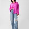 Pleated Satin Boyfriend Shirt