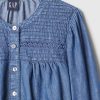 Puff Sleeve Lace-Trim Denim Shirt