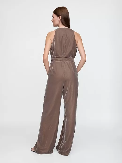 Recycled Velvet V-Neck Jumpsuit Recycled Velvet V-Neck Jumpsuit