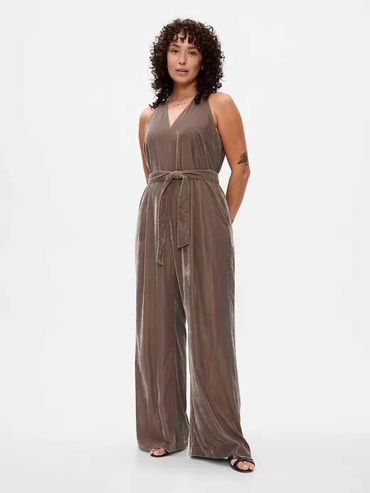 Recycled Velvet V-Neck Jumpsuit Recycled Velvet V-Neck Jumpsuit