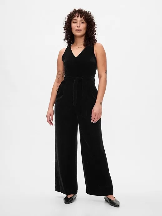 Recycled Velvet V-Neck Jumpsuit Recycled Velvet V-Neck Jumpsuit