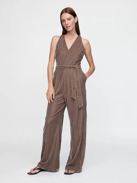 Recycled Velvet V-Neck Jumpsuit Recycled Velvet V-Neck Jumpsuit