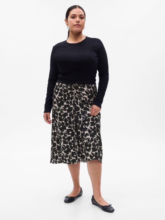 Ruched Floral Midi Skirt