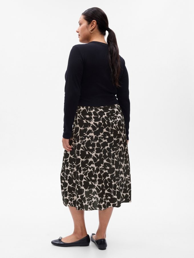 Ruched Floral Midi Skirt