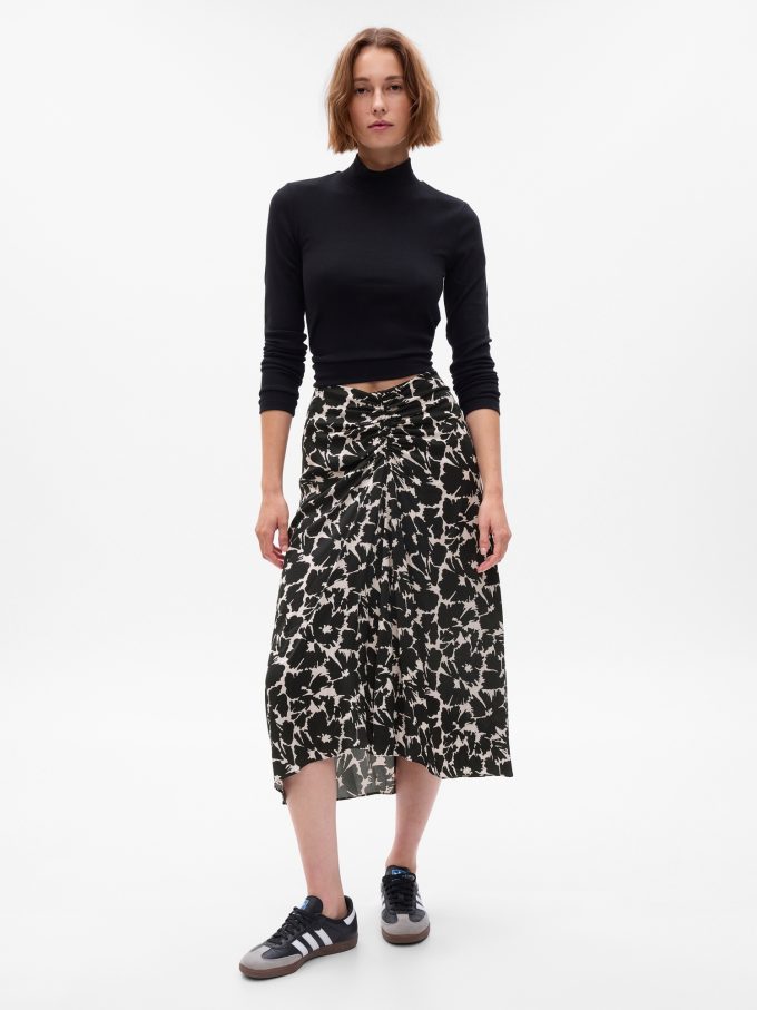 Ruched Floral Midi Skirt