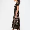 Satin Lace-Trim Floral Maxi Dress