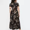 Satin Lace-Trim Floral Maxi Dress