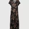 Satin Lace-Trim Floral Maxi Dress