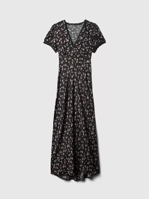 Satin Lace-Trim Floral Maxi Dress Satin Lace-Trim Floral Maxi Dress