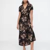 Satin Lace-Trim Floral Maxi Dress