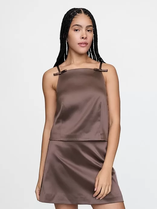 Satin Square-Neck Bow Top Satin Square-Neck Bow Top