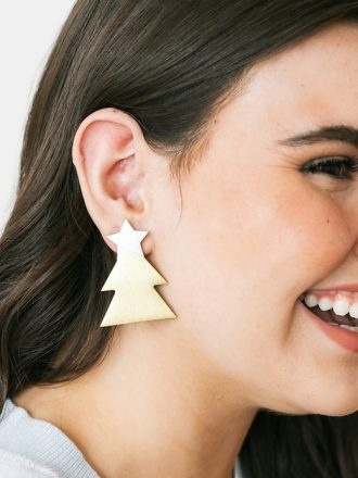 Silver Christmas Tree Horn Earrings