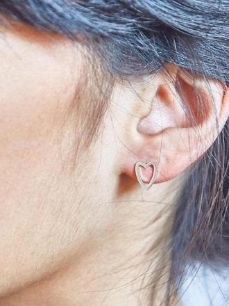 Silver Heart Outline Stud Earrings