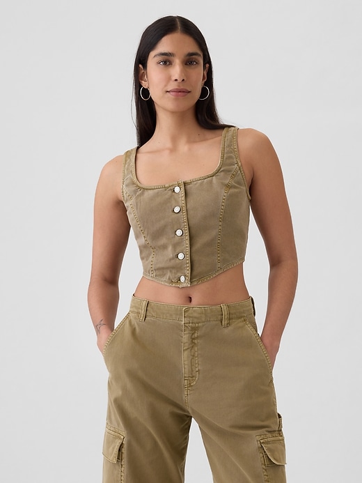 Structured Twill Cropped Corset Tank Structured Twill Cropped Corset Tank
