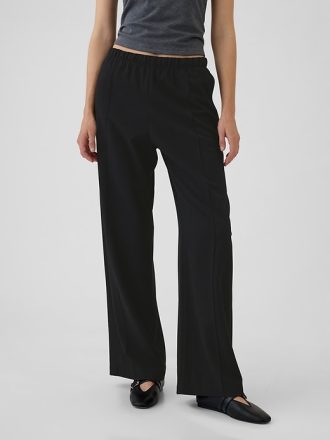 Wide-Leg Seamed Pull-On Pants